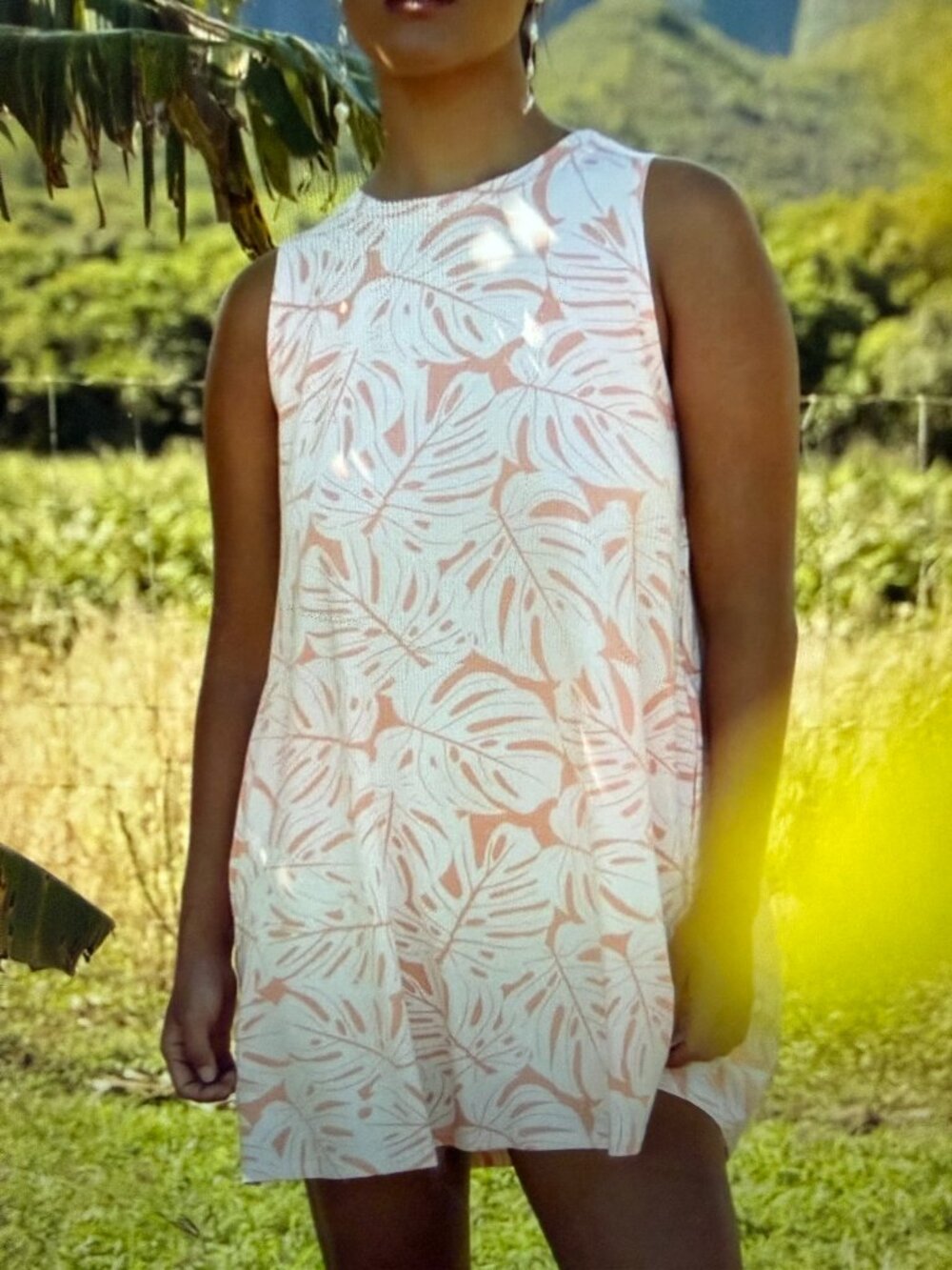Fighting Eel pink/peach monstera dress sz S